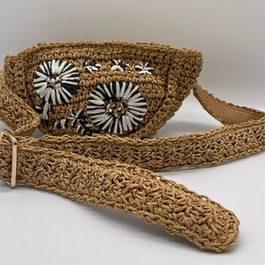 Straw belt bag,Handwoven straw belt bag,Crossbody bag,Handmade straw bag-Brown